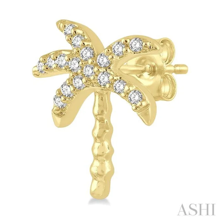 1/10 ctw Palm Tree Round Cut Diamond Petite Fashion Earring in 10K Yellow Gold