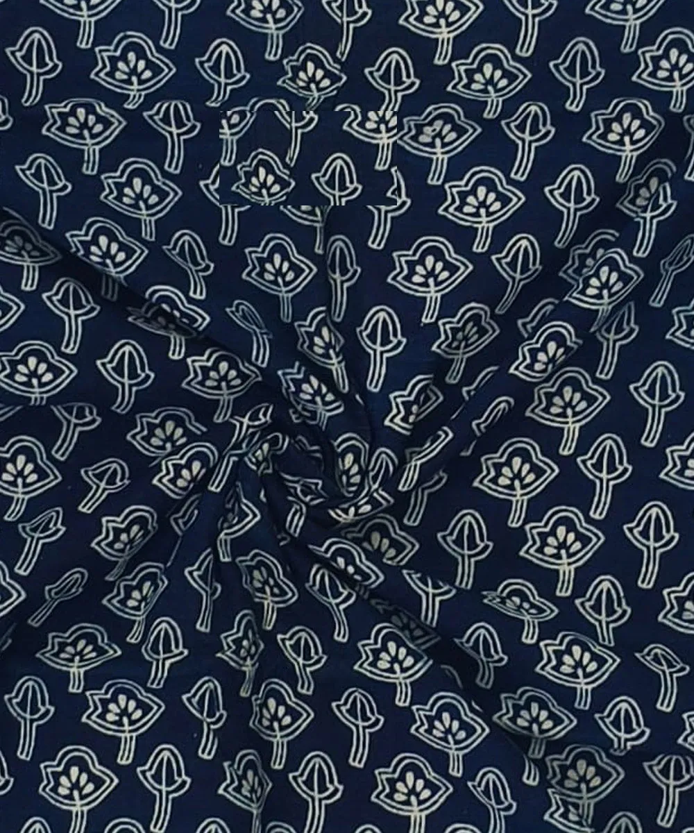 2.5m Blue hand block printed cotton sanganeri print kurta material