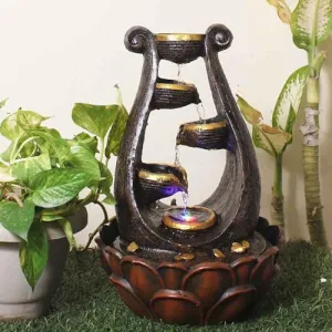 Art N Hub 5 Stage Diya Tabletop Waterfall Showpiece Ornaments for Home Decor and Garden Decoration | Best Decoration Gift Items for Living Room (27 x 27 x 41 CM | Brown Golden)