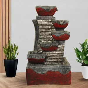 Art N Hub 5 Steps Modern Art Diya Indoor Outdoor Table Top Fengshui Water Fountain Office Decorative Items Best Ornaments for Home Decor (33 x 28 x 58 CM | Grey Red & Multicolor)