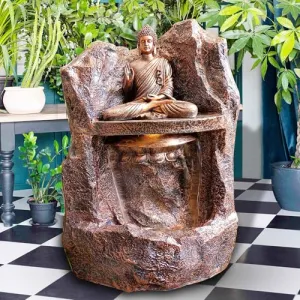 Art N Hub Big Size Blessing Buddha Fengshui Antique Look Fiber Interior Decoration Items for Home Best As Gift Items for Indoor Outdoor Home Decoration (67 x 59 x 97 CM | Copper)