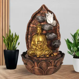 Art N Hub Lord Buddha Handicraft Indoor Outdoor Fountain for Home Decor and Garden Decoration and Decorative Gift Items for Home (27 x 27 x 42 CM | Golden Copper & Silver)