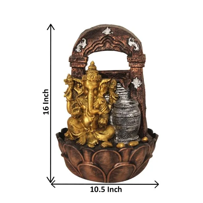 Art N Hub Lord Ganesha Indoor Outdoor Water Fountain for Home Vastu and Temple Decoration Best Home Inauguration Gift Items Showpiece (27 x 27 x 41 CM | Golden Copper & Silver)