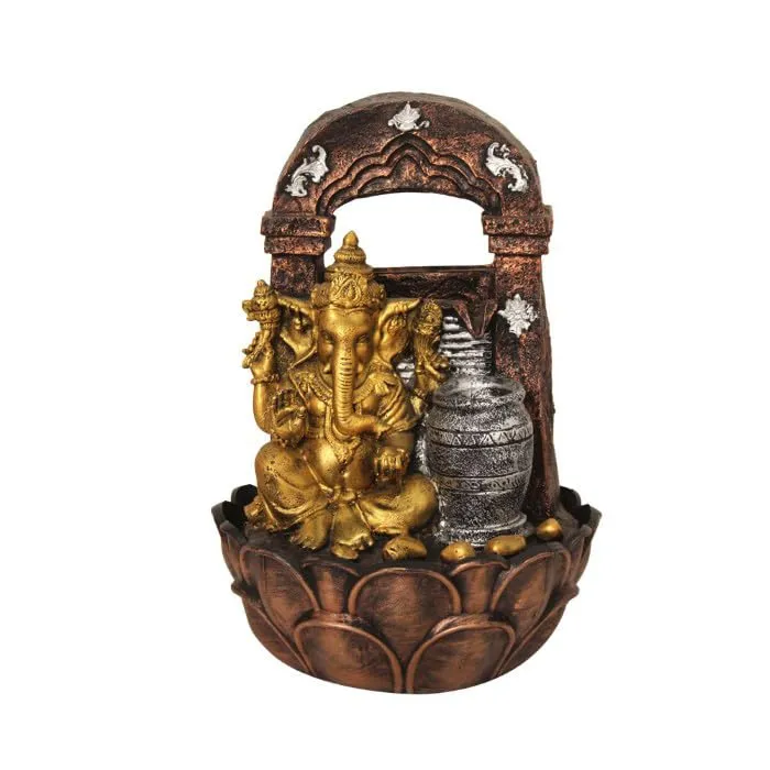 Art N Hub Lord Ganesha Indoor Outdoor Water Fountain for Home Vastu and Temple Decoration Best Home Inauguration Gift Items Showpiece (27 x 27 x 41 CM | Golden Copper & Silver)