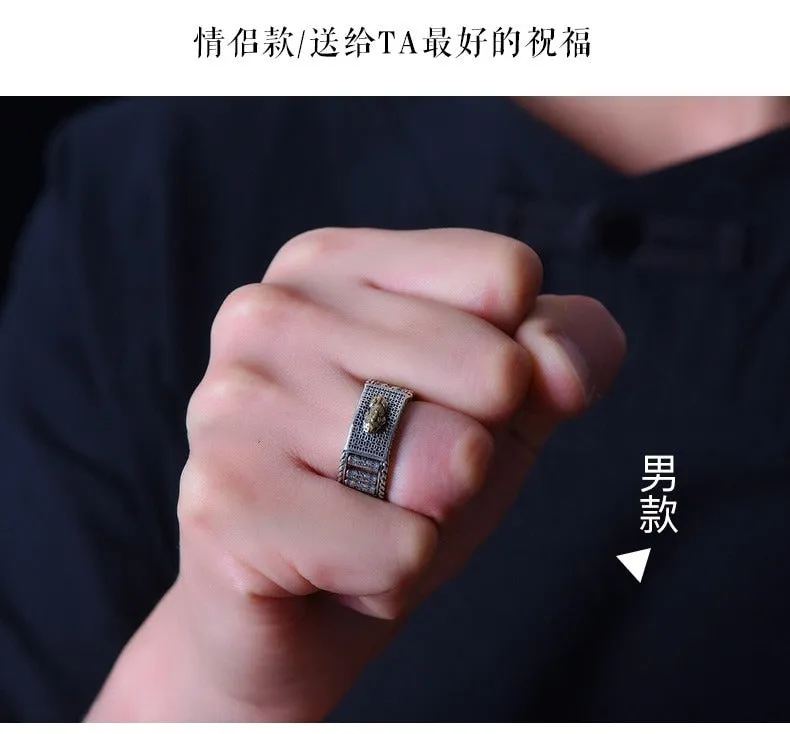 Auspicious Pixiu Couple Adjustable Ring for Wealth and Protection