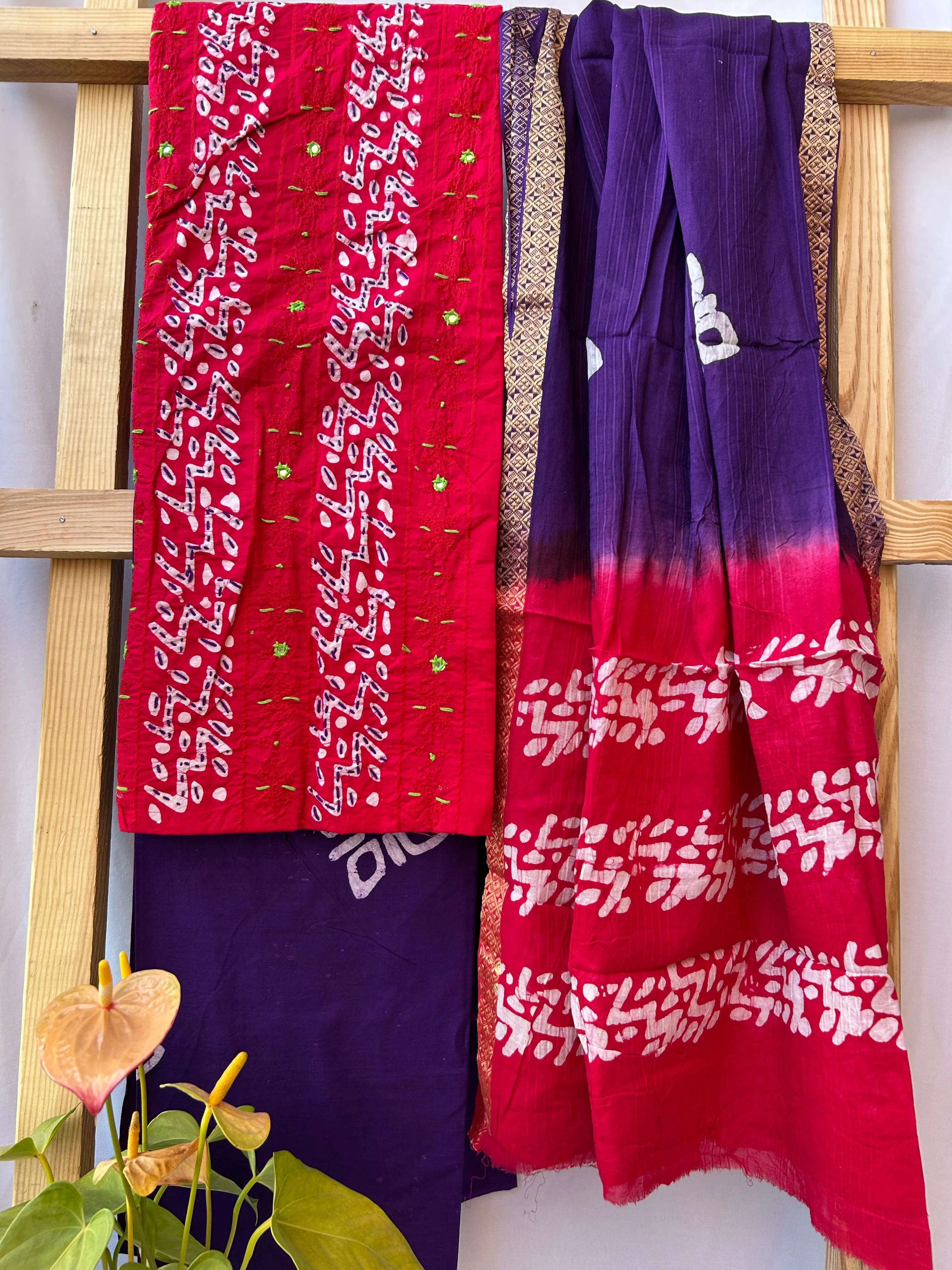 Bandhej Cotton Handwork Dress Material