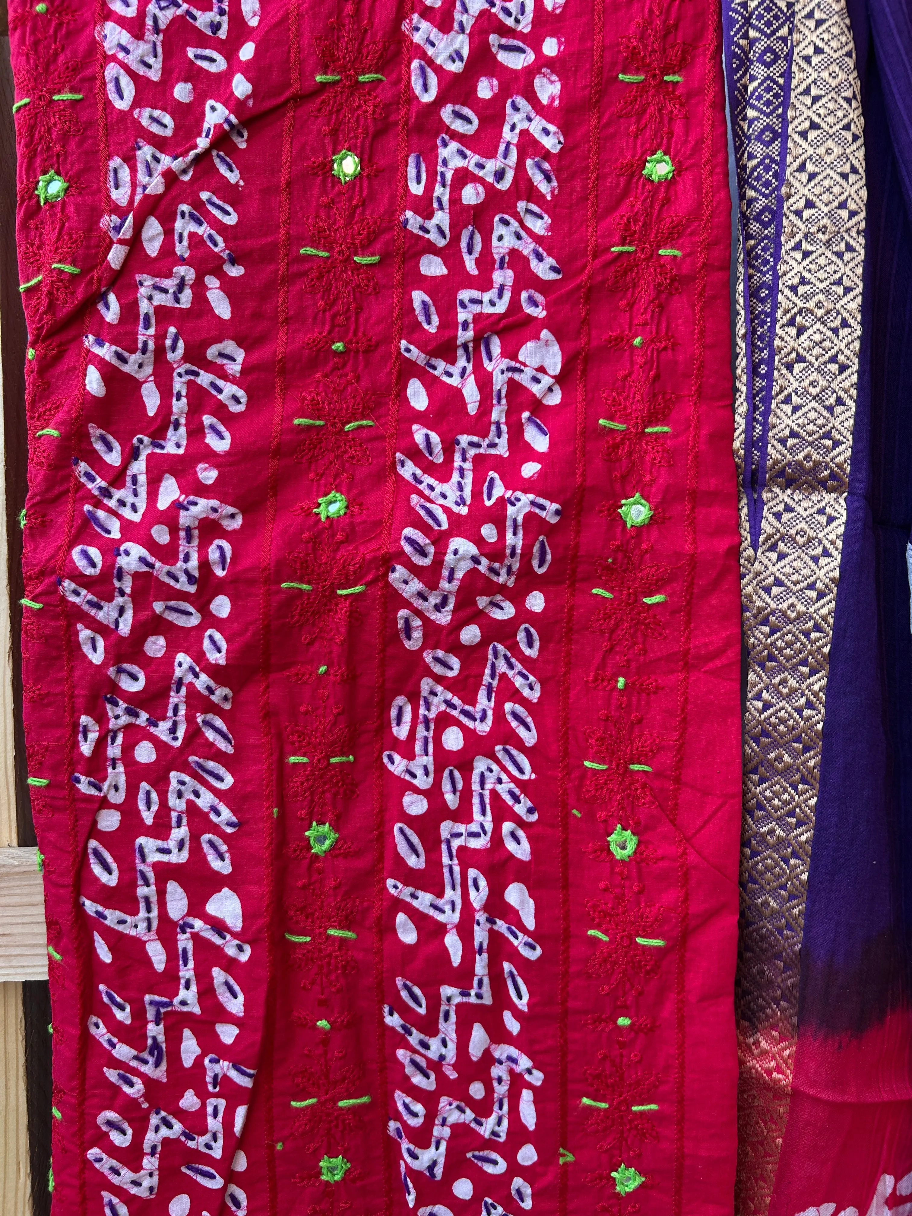 Bandhej Cotton Handwork Dress Material