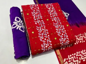 Bandhej Cotton Handwork Dress Material