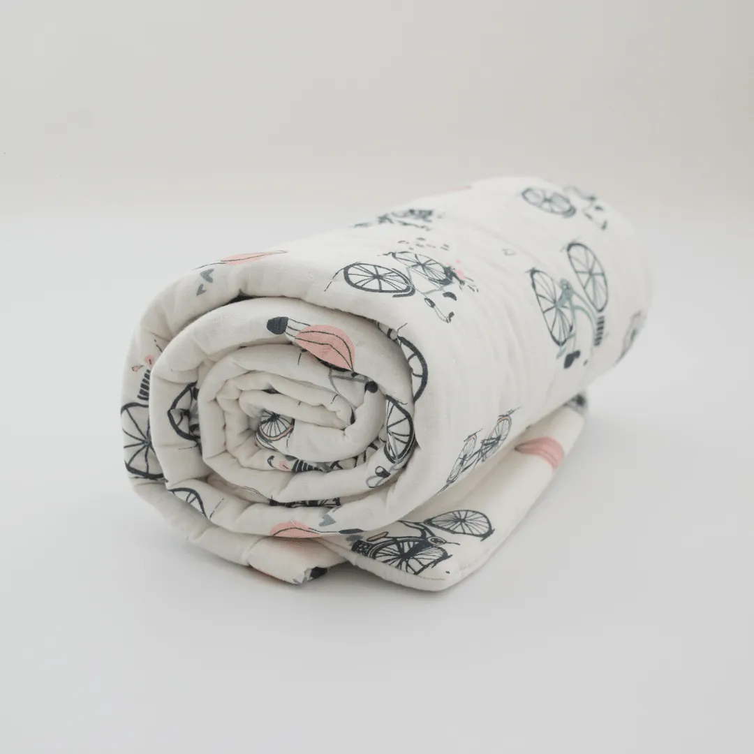 Bicycle Daydream Handcrafted Muslin Baby Quilt