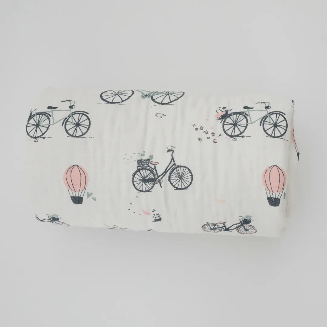 Bicycle Daydream Handcrafted Muslin Baby Quilt