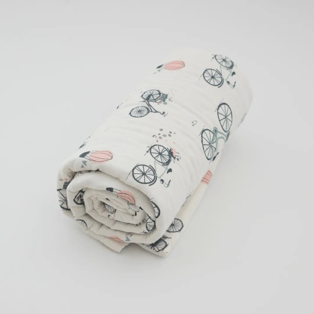Bicycle Daydream Handcrafted Muslin Baby Quilt