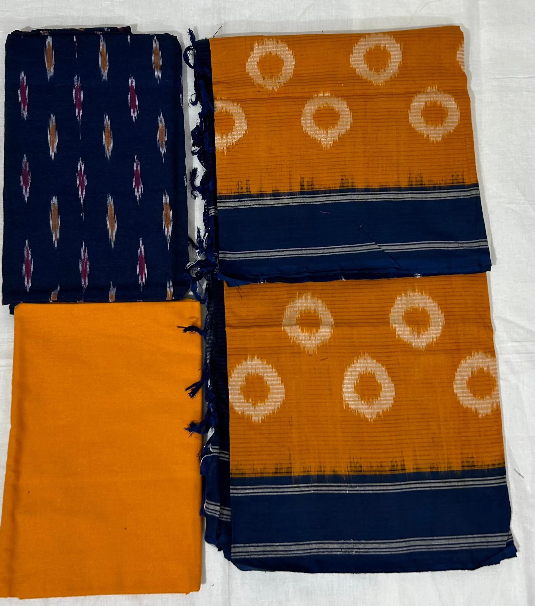 Blue Double Ikat Cotton Dress Material
