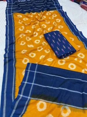 Blue Double Ikat Cotton Dress Material