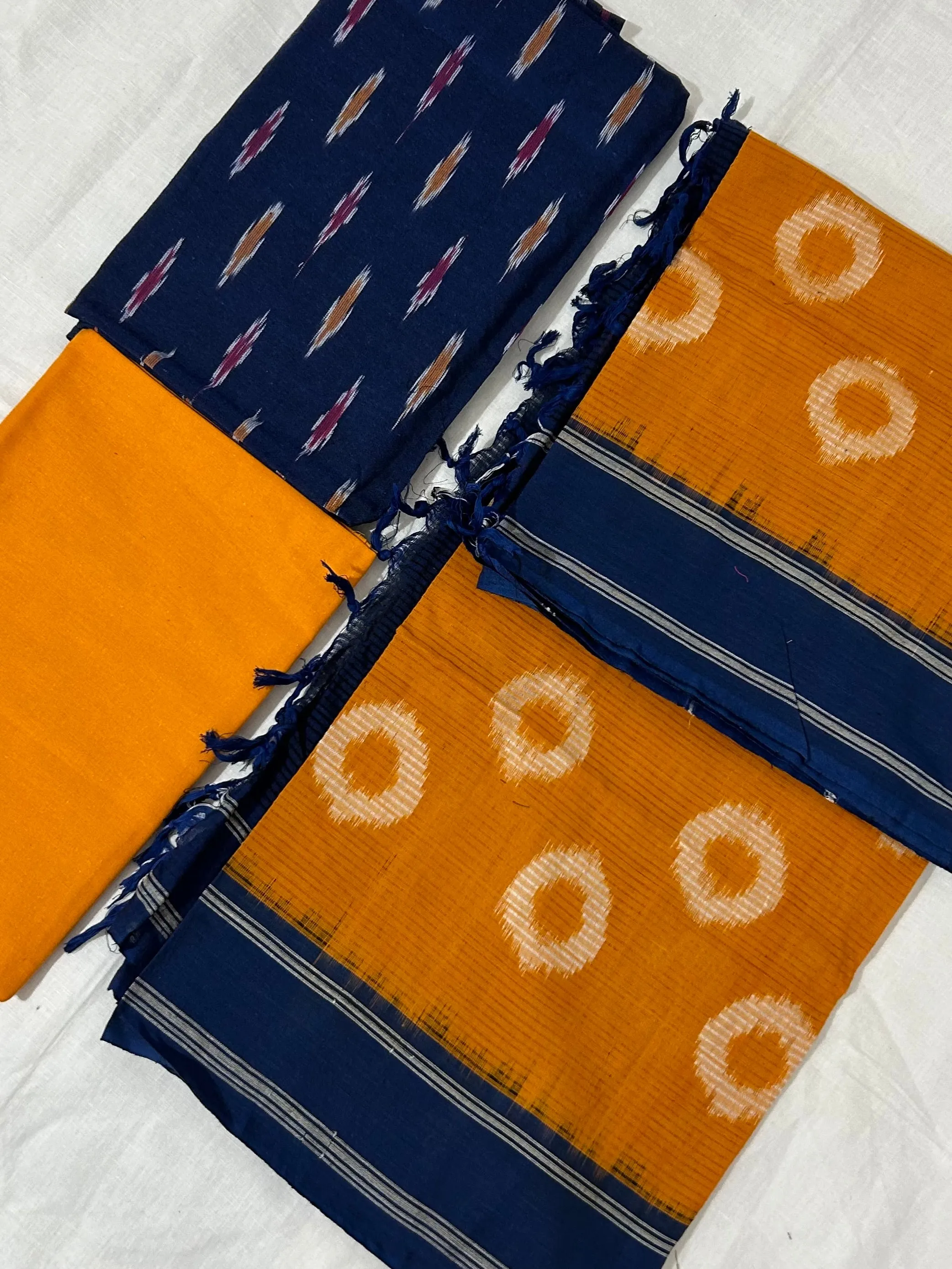 Blue Double Ikat Cotton Dress Material