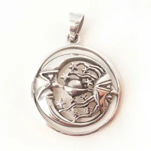 Celestial Moon Sun Stars Charm .925 Sterling Silver Pendant
