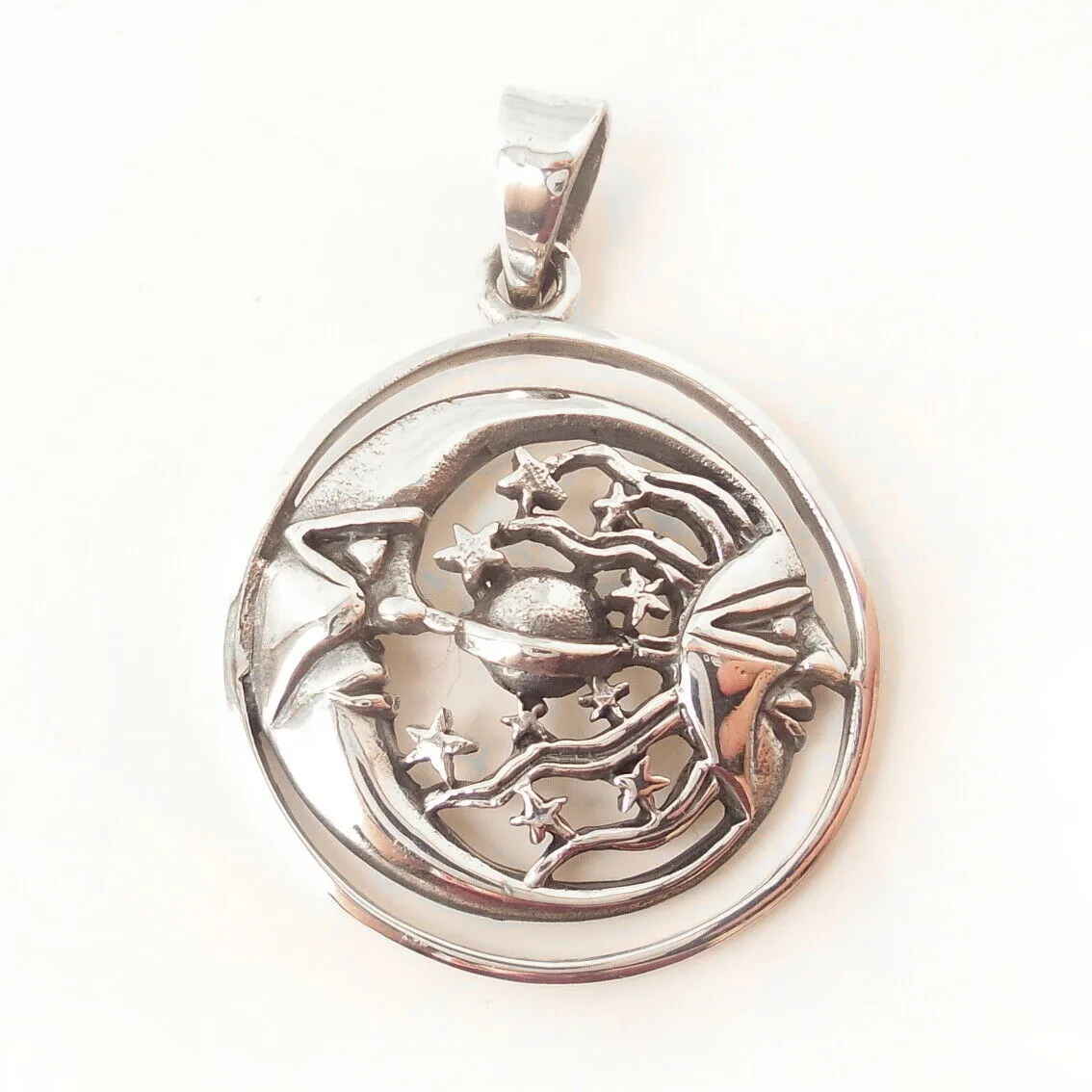 Celestial Moon Sun Stars Charm .925 Sterling Silver Pendant