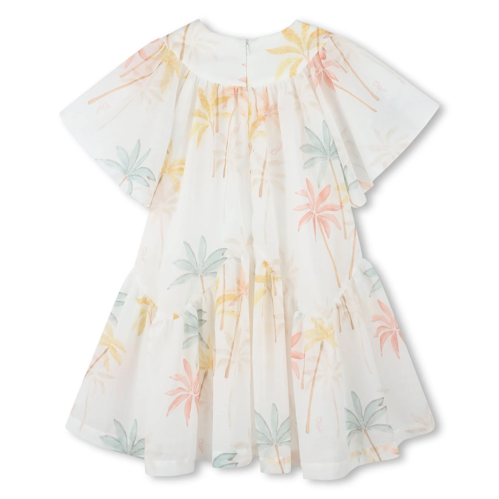 CHLOE MULTI PRINT BIB DRESS WITH FLOWY SLEEVE