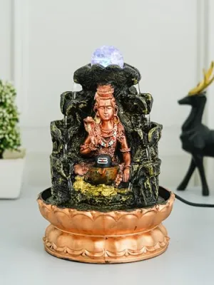 CHRONIKLE Golden Brown Polyresin Tabletop Lord Shiva 3 Step Indoor Waterfall Fountain for Home Decor with Multicolor LED & Speed Control Pump (Size: 20 x 20 x 29 CM | Weight: 1220 Gram)