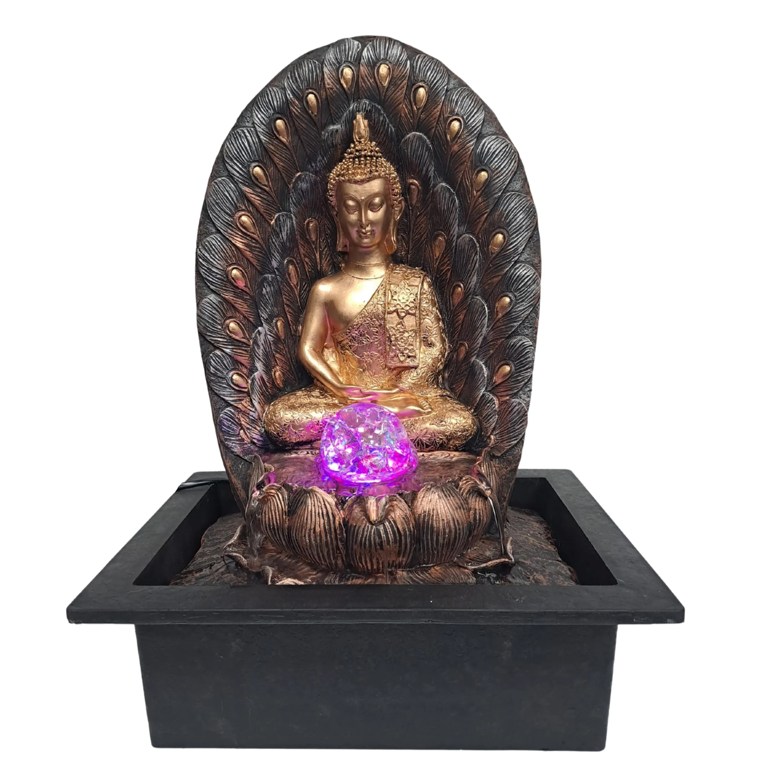 CHRONIKLE Polyresin Elegant Buddha Tabletop Indoor Waterfall Fountain for Home Office Decor with LED Light Water Flow Control Pump (CW WF GB 11608)