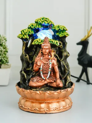 CHRONIKLE Polyresin Golden Brown Table Top Lord Shiva 3 Step Indoor Waterfall Fountain for Home Decor with Multicolor LED & Speed Control Pump (Size: 20 x 20 x 29 CM | Weight: 1210 Gram)