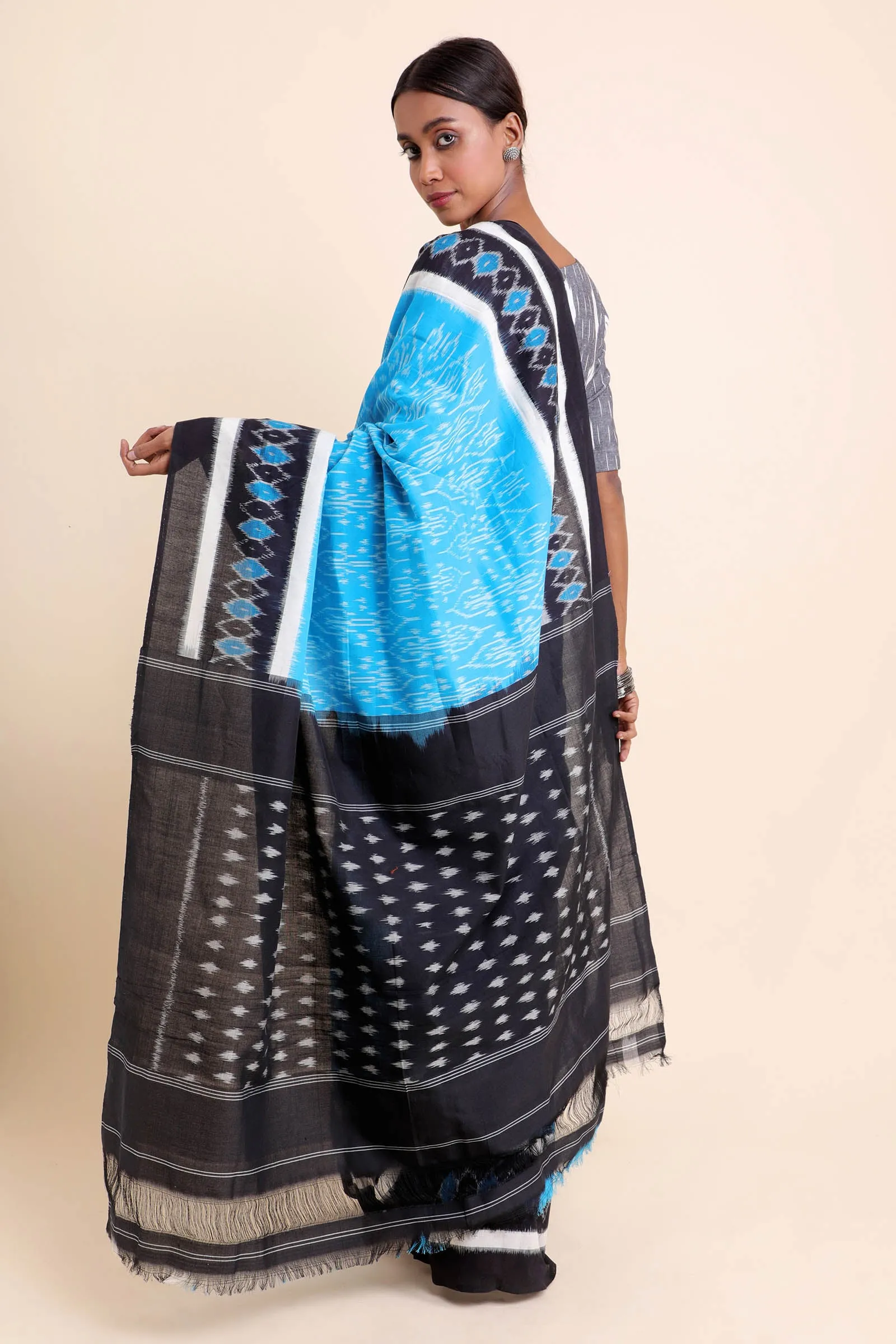 Clear Sky Pochampally Cotton Saree