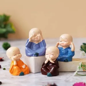 Colorful 4 Baby Buddha Monks Figurines - for Home Decor| Office Decor| Christmas Decor| Diwali Decor| Vaastu Decor| Feng Shui Items (Style_5