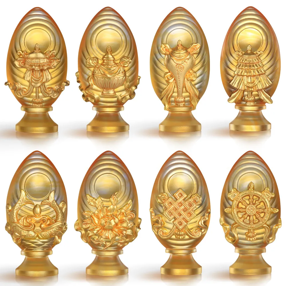 Crystal Feng Shui, Good Fortune & Wealth, Eight Auspicious Offerings, Implement Auspiciousness, The Rest Will Follow (Set of 8, 24K Gilded)