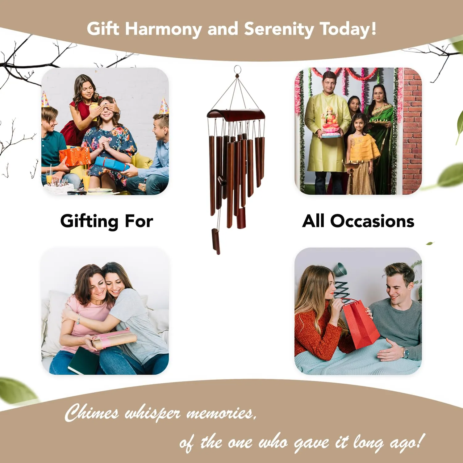 Ekhasa Positive Energy Bamboo Wind Chimes for Home, Balcony, Outdoor, Garden Decoration | Windchimes bells for Vastu, Feng Shui, Serene Music Sound & Positive Vibes | Wooden Windchime for Gift