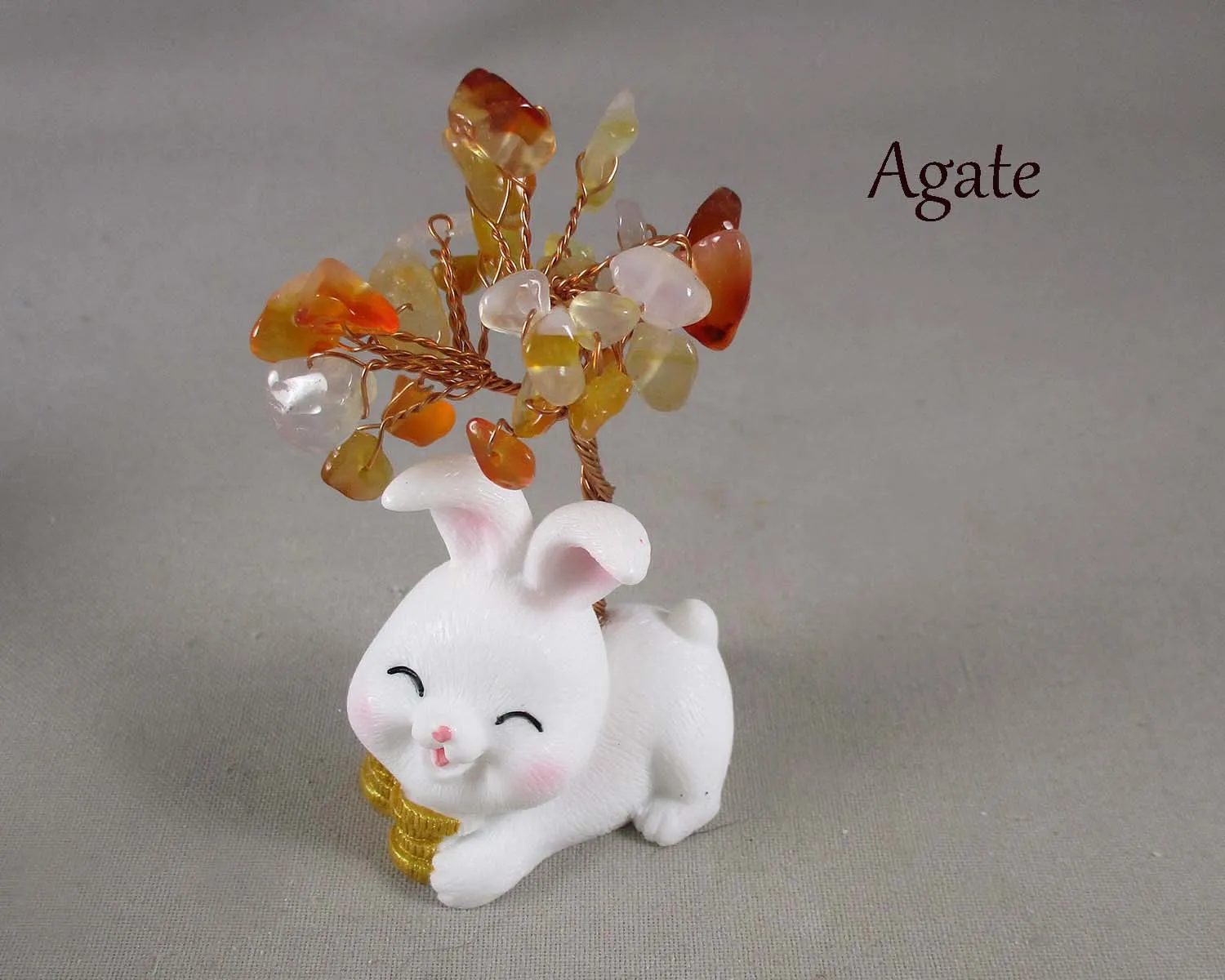Feng Shui Prosperity Rabbit Bunny Tree (Various Gemstones)