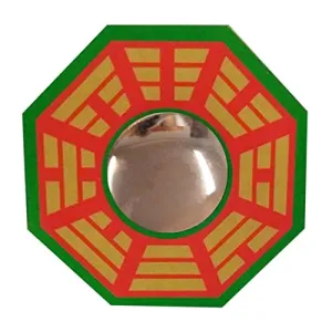GMAcu Feng Shui Chinese Convex Glass Vastu Bagua(Pa KUA) Mirror for Positive(chi) Energy, Pakwa Octagon Front Wall/Door Decor for Protection, Octagonal, Framed, Multicolour