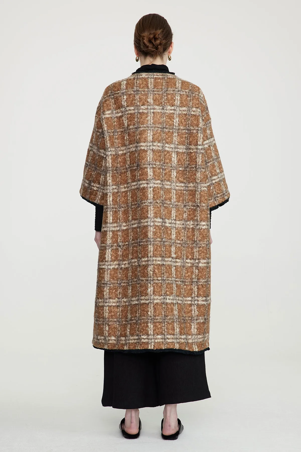 Handcrafted Embroidered Button Grid Wool Coat
