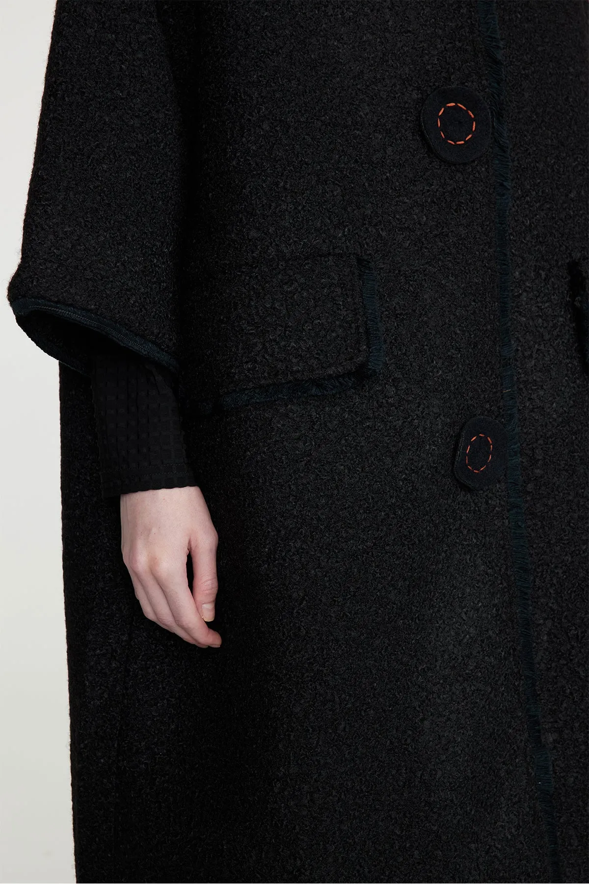 Handcrafted Embroidered Button Grid Wool Coat