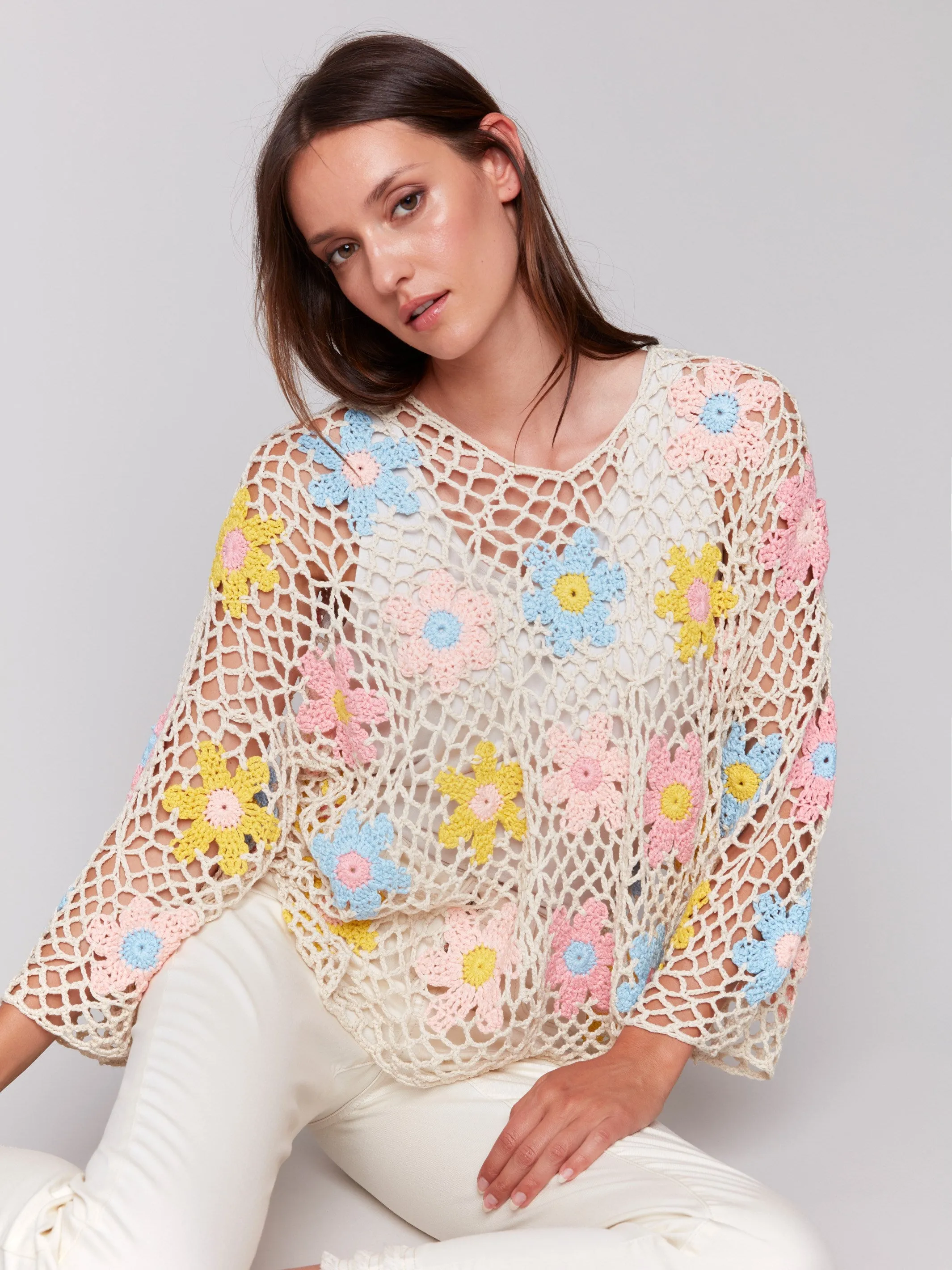 Handcrafted Floral Crochet Top - Natural