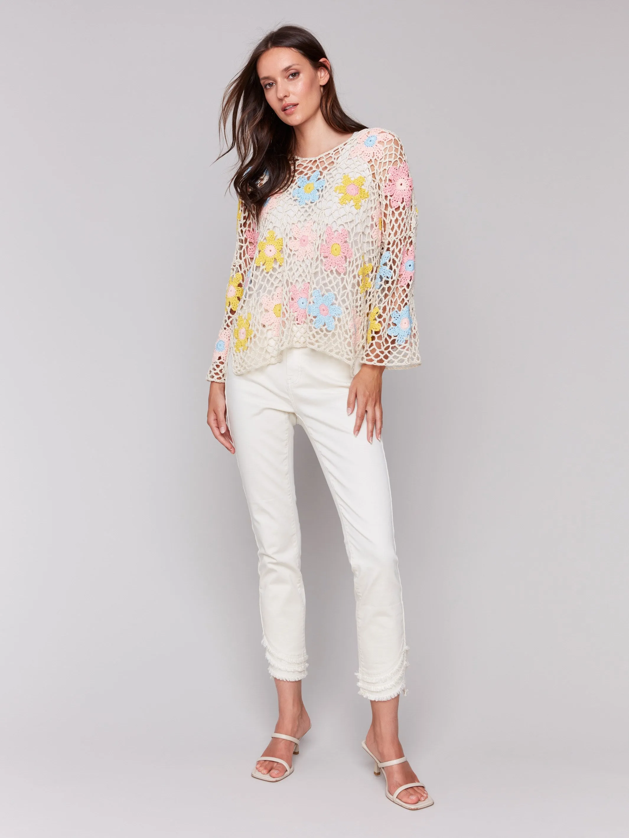 Handcrafted Floral Crochet Top - Natural