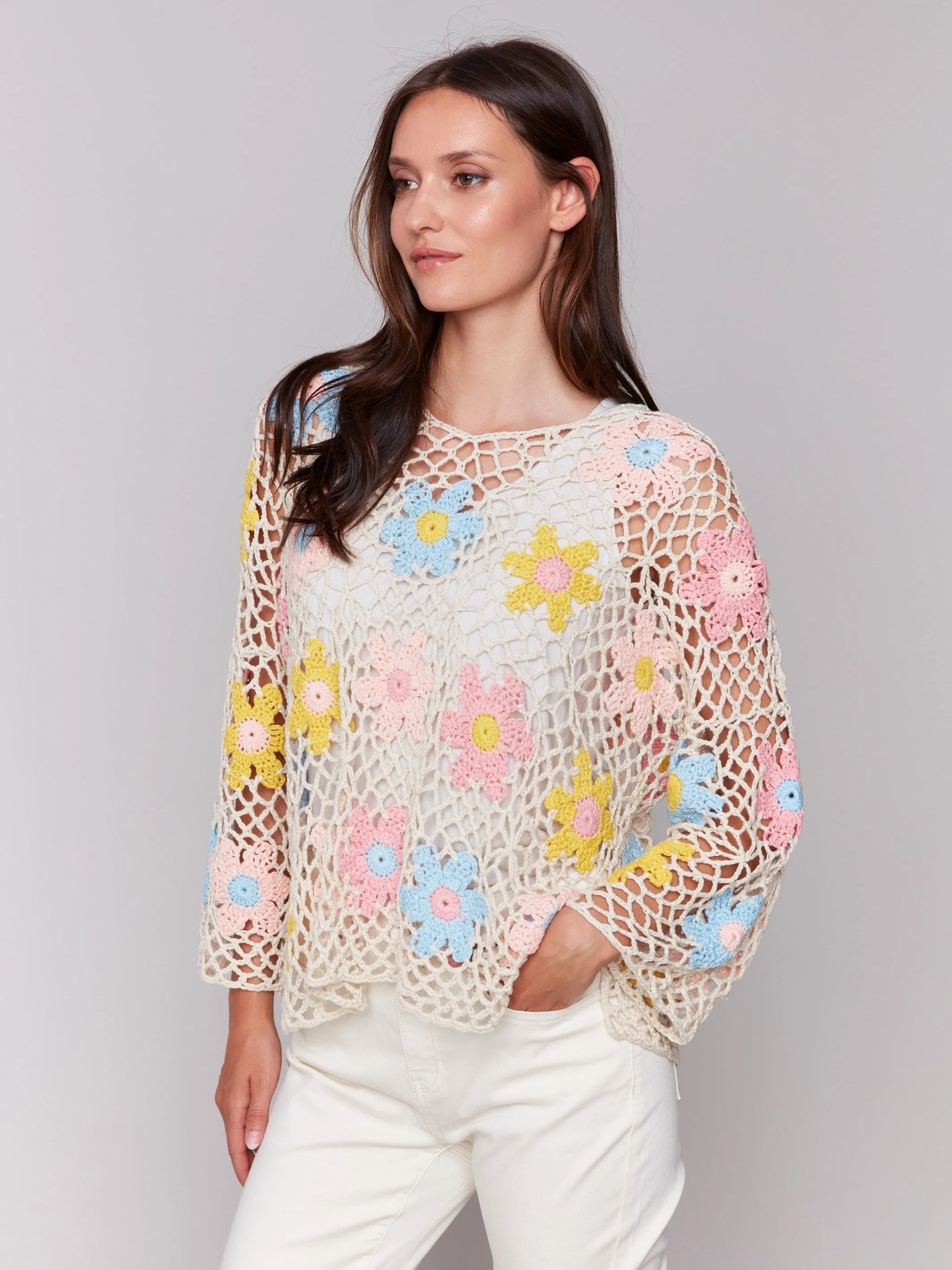 Handcrafted Floral Crochet Top - Natural