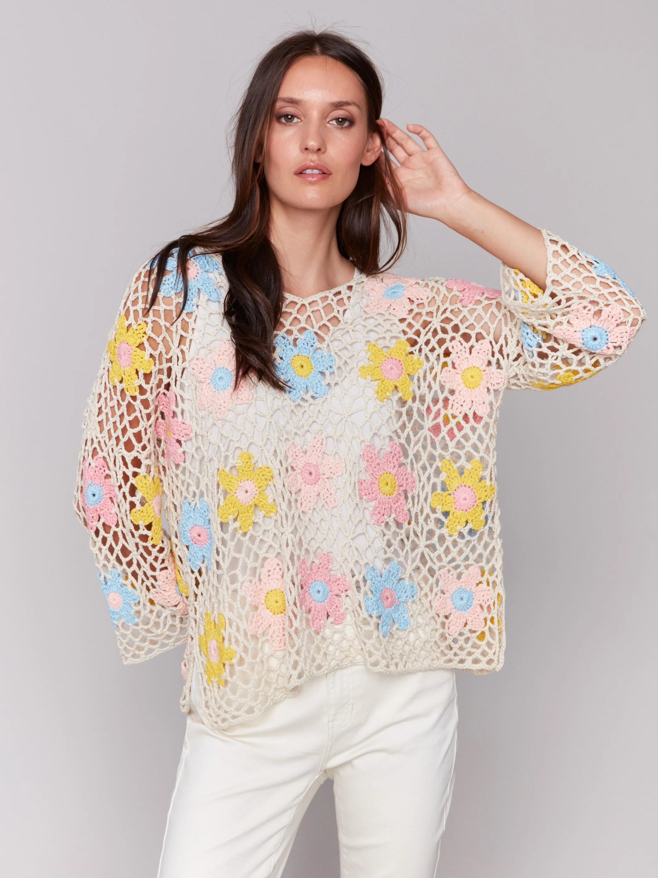 Handcrafted Floral Crochet Top - Natural