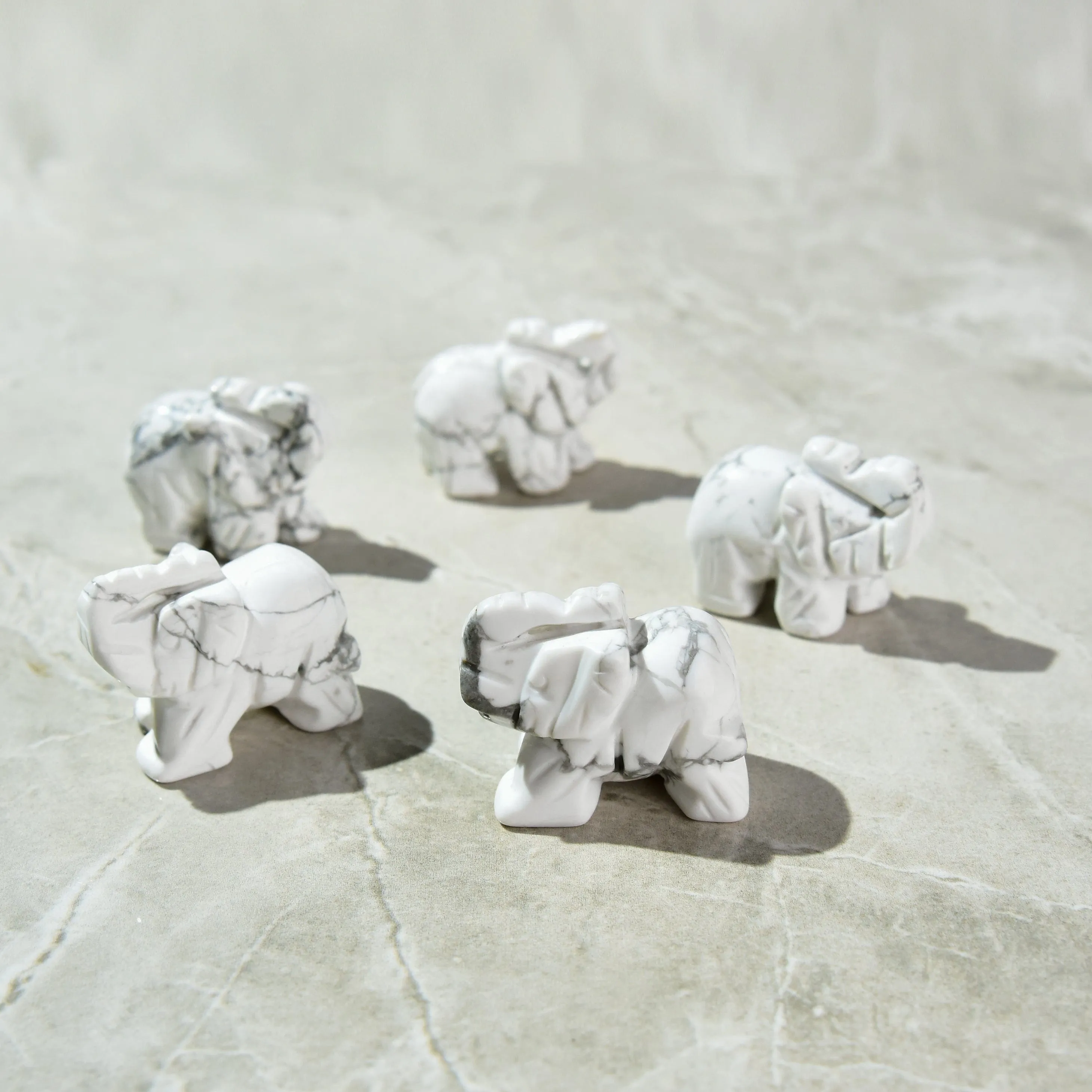 Howlite Elephant 1.5 Natural Gemstone Carving