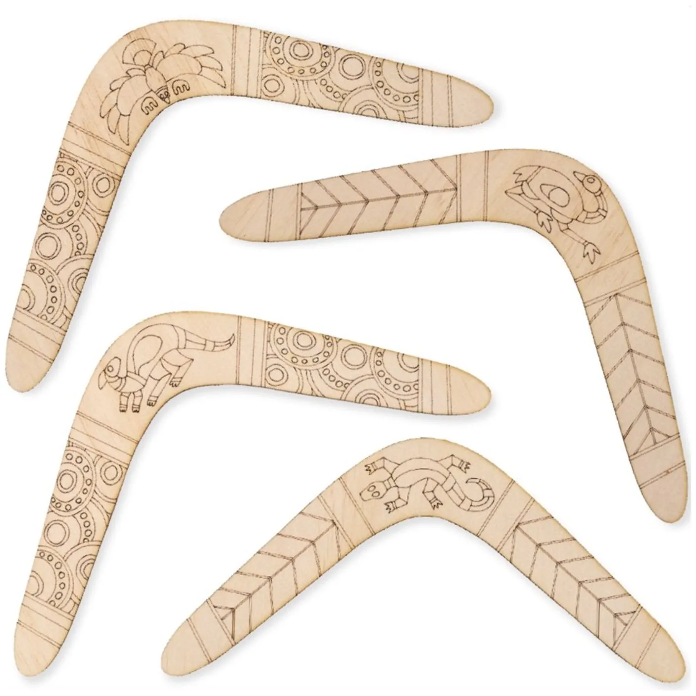 Indigenous Designed Laser Etched Boomerangs - Pack of 20