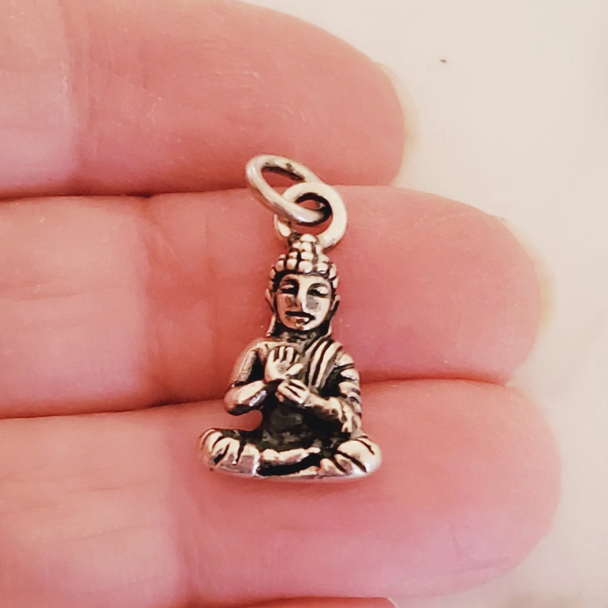Mini Sitting Buddha Charm .925 Sterling Silver Yoga Pendant