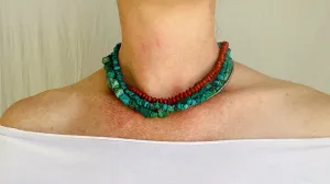 Turquoise Multi-Strand Necklace. Turquoise and Sterling Silver and Seeds. Acacia Coral