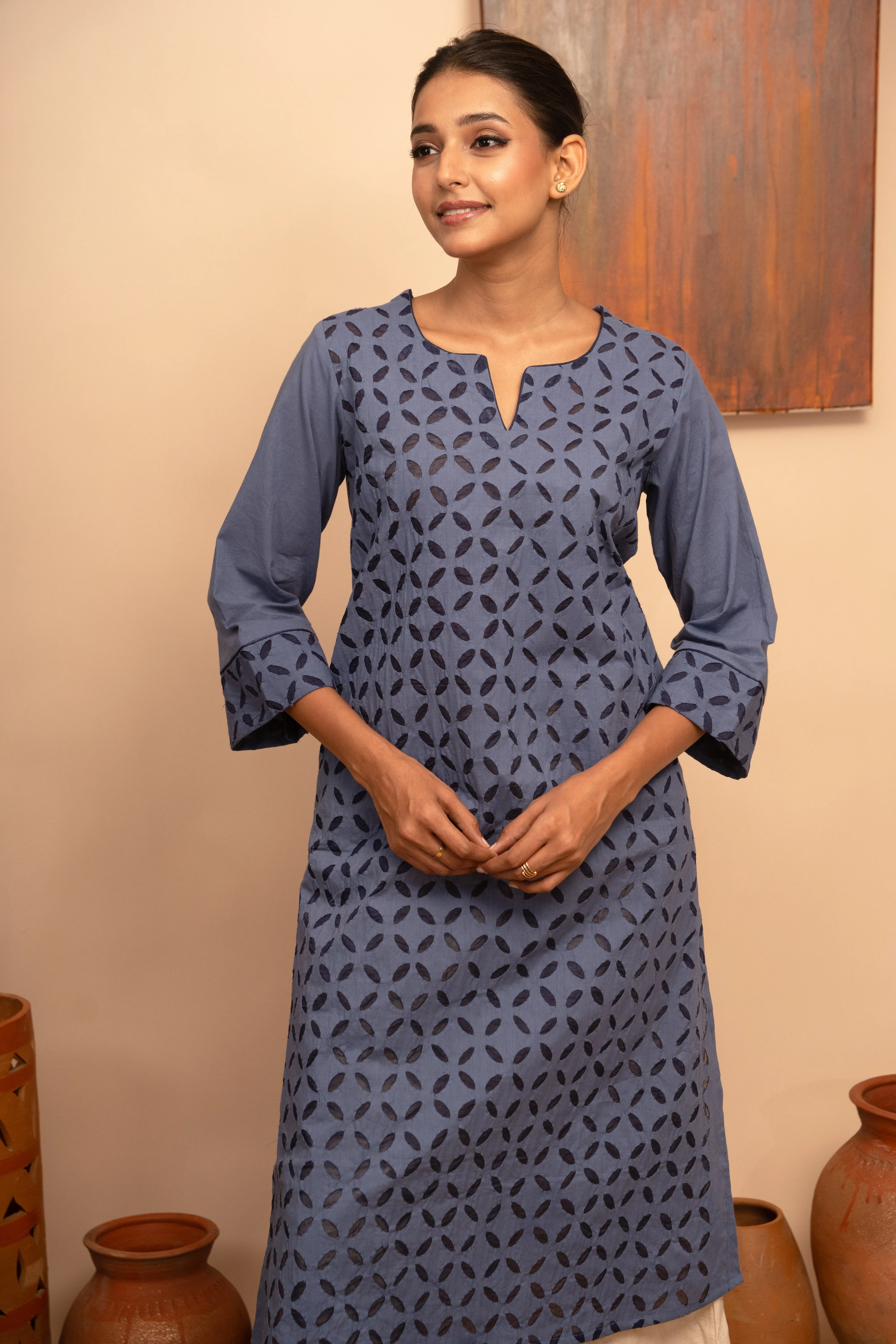 Womens Handcrafted Appliqu Regular Fit Kurta