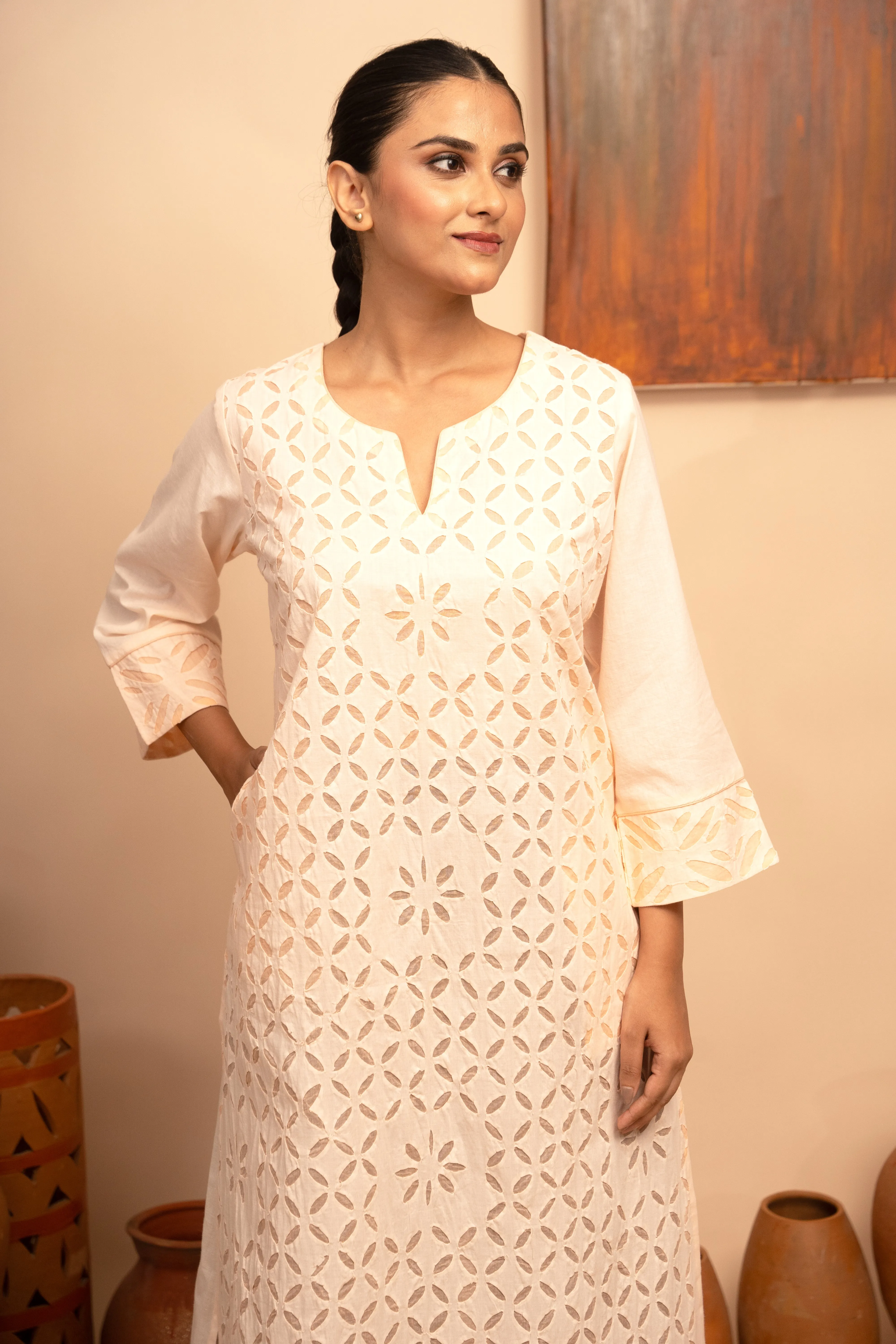 Womens Handcrafted Appliqu Regular Fit Kurta