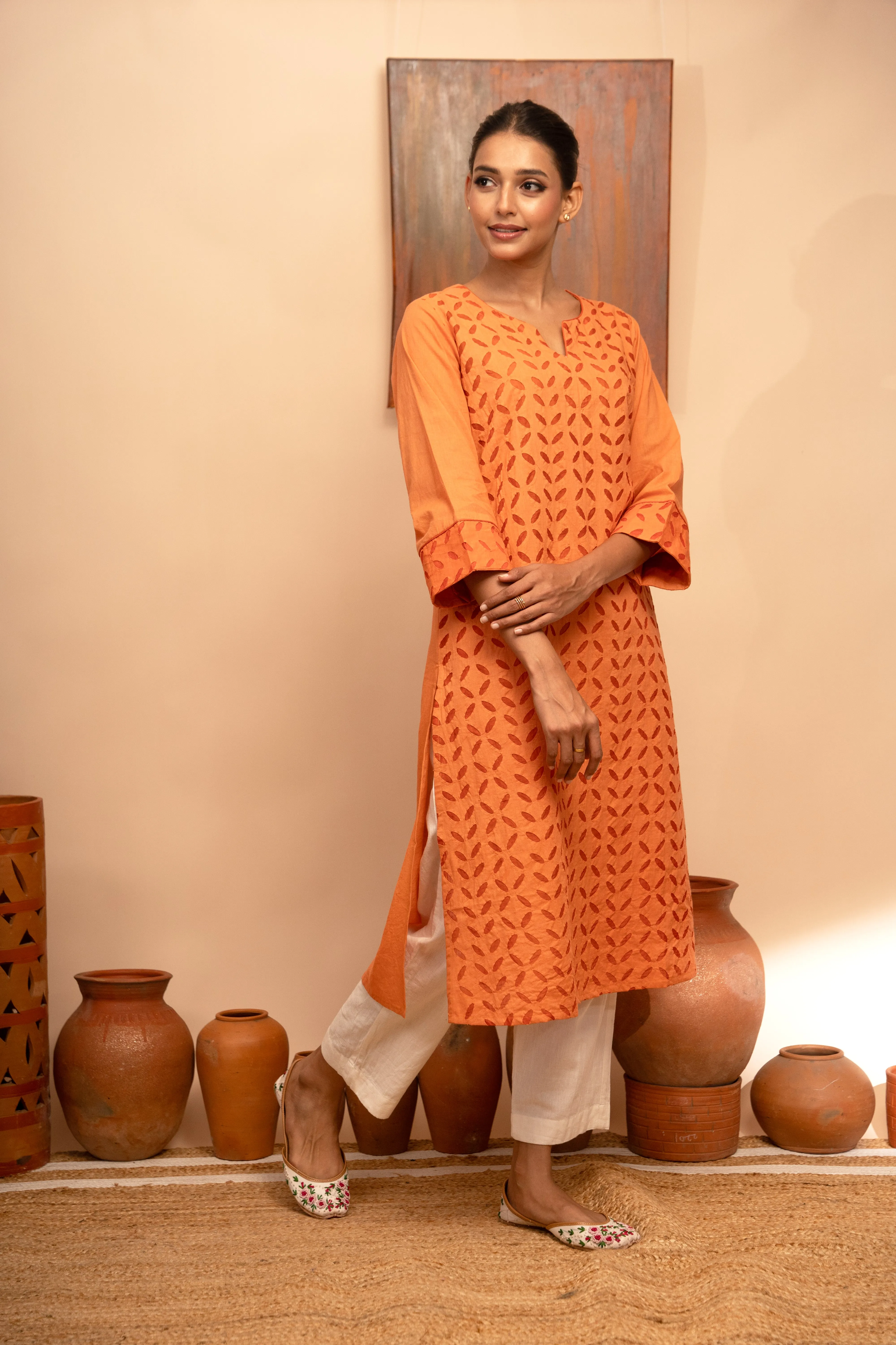 Womens Handcrafted Appliqu Regular Fit Kurta