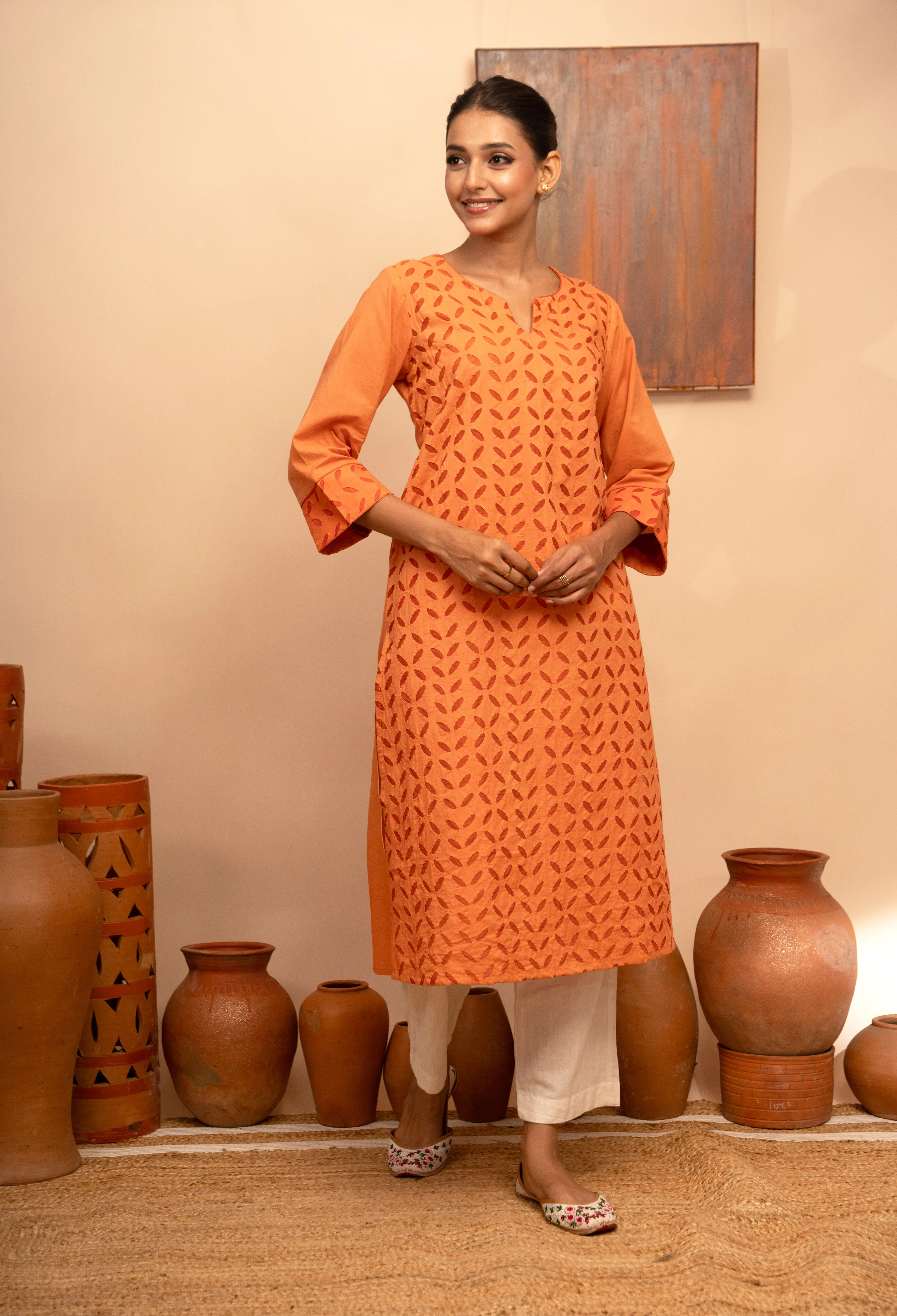 Womens Handcrafted Appliqu Regular Fit Kurta