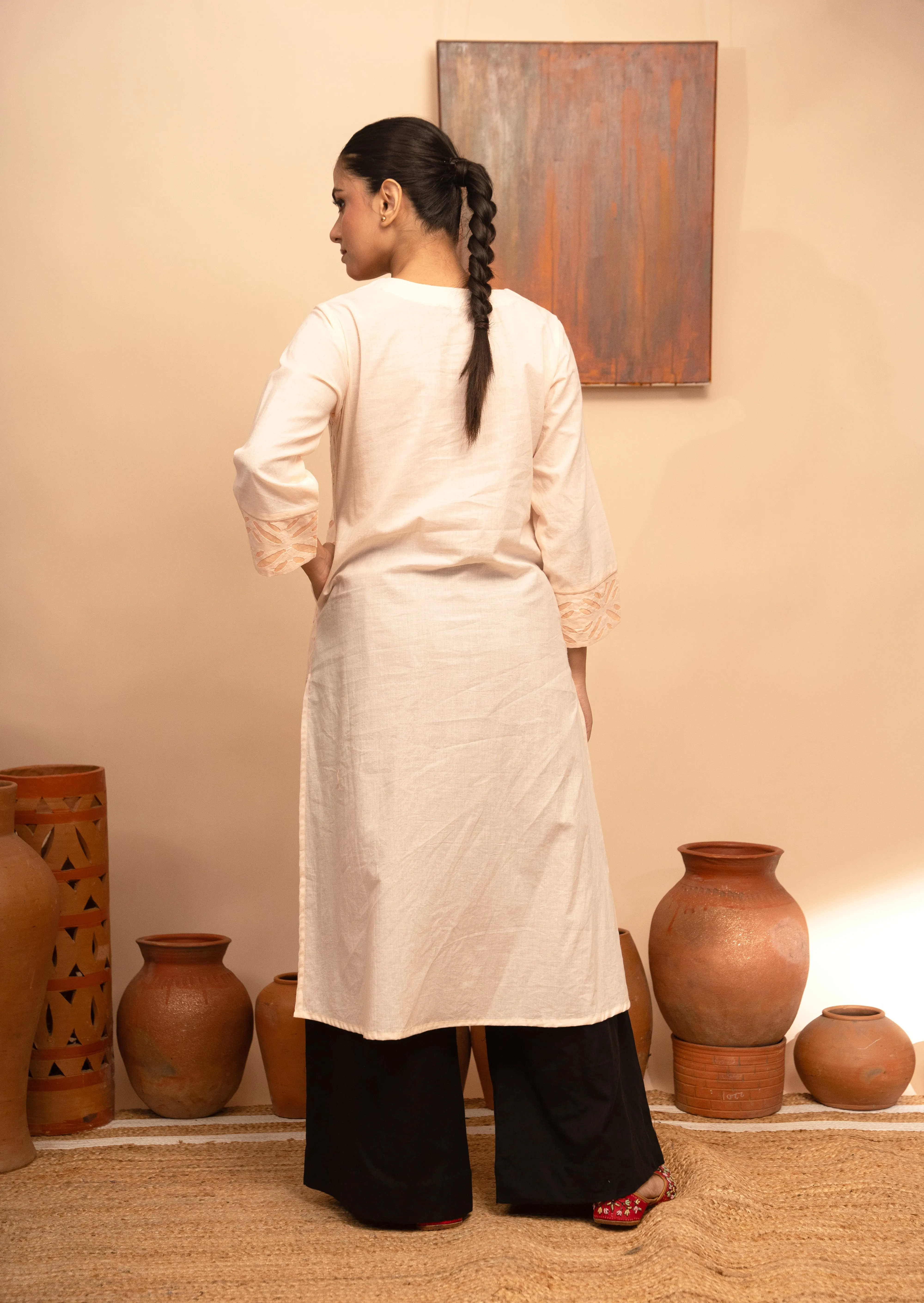 Womens Handcrafted Appliqu Regular Fit Kurta