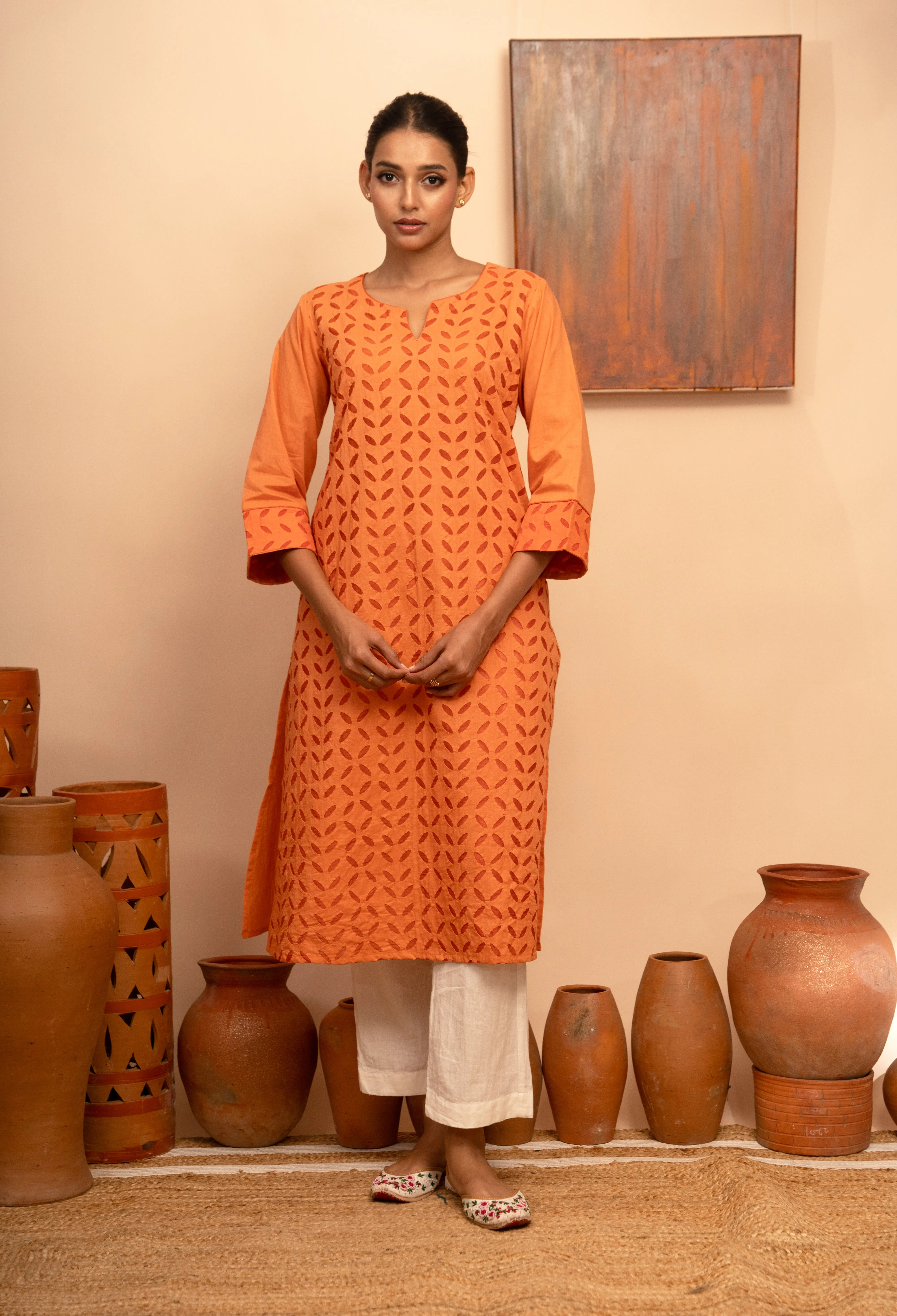 Womens Handcrafted Appliqu Regular Fit Kurta