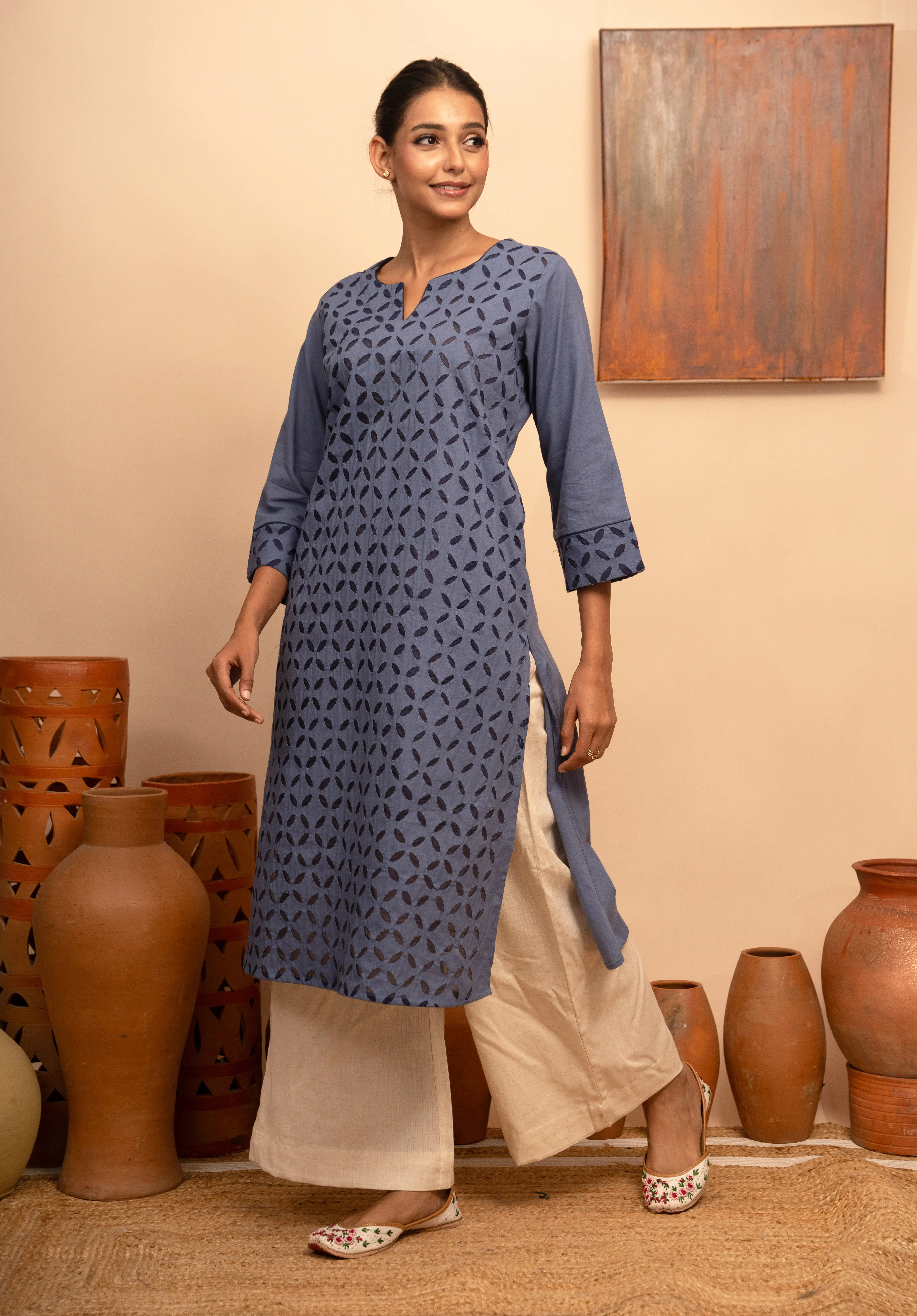 Womens Handcrafted Appliqu Regular Fit Kurta