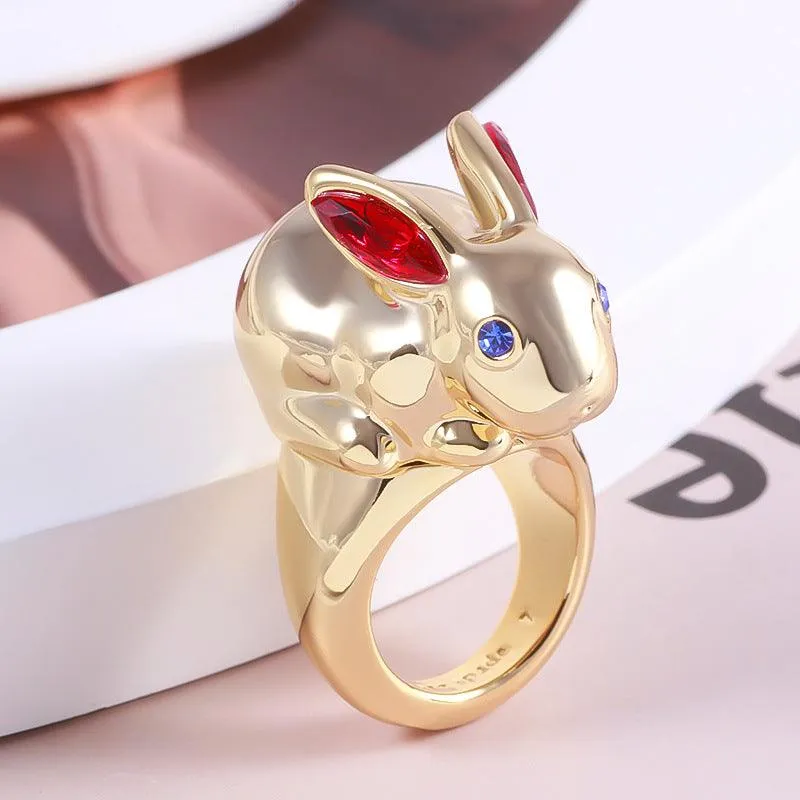 Women's Metal Smooth Face Wealth Rabbit Ring