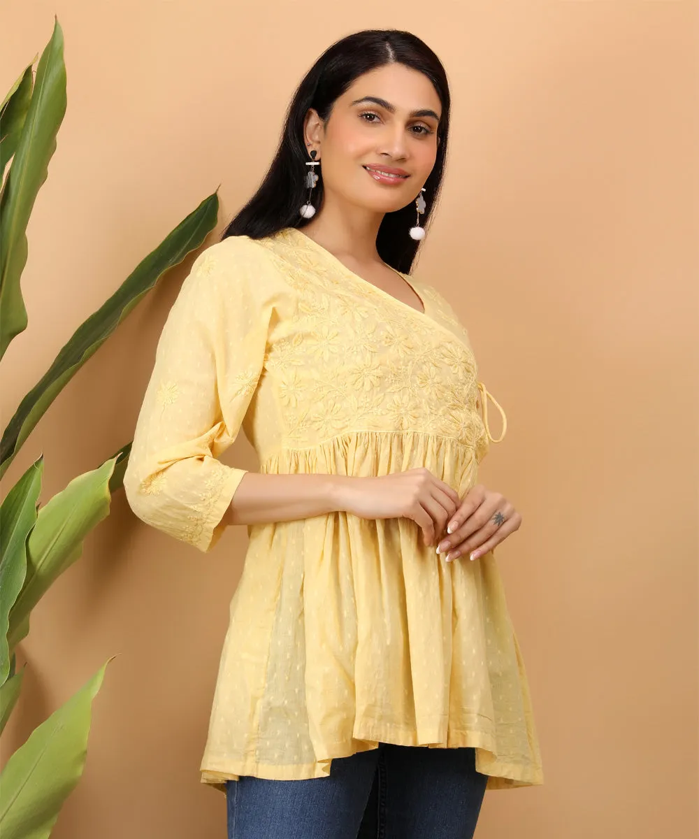 Yellow cotton handembroidery chikankari flared top