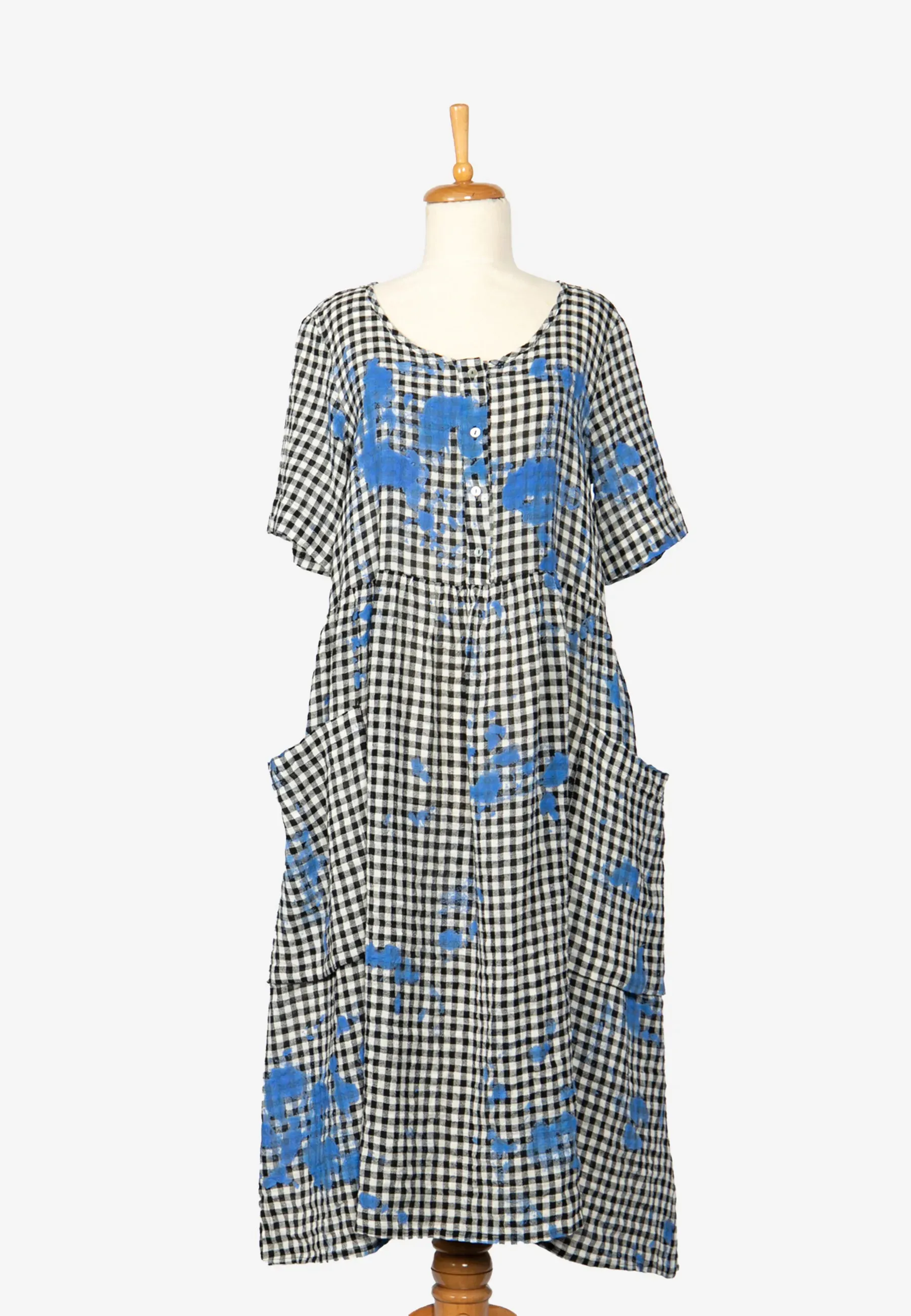 ZANE Mid-length, checkered gauze linen dress